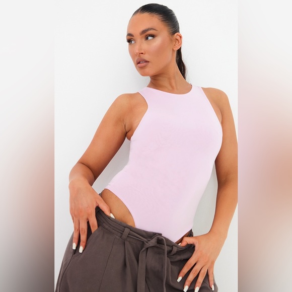 Pretty Little Thing NWT Slinky Racer Neckline Bodysuit in Mauve - Picture 3 of 14